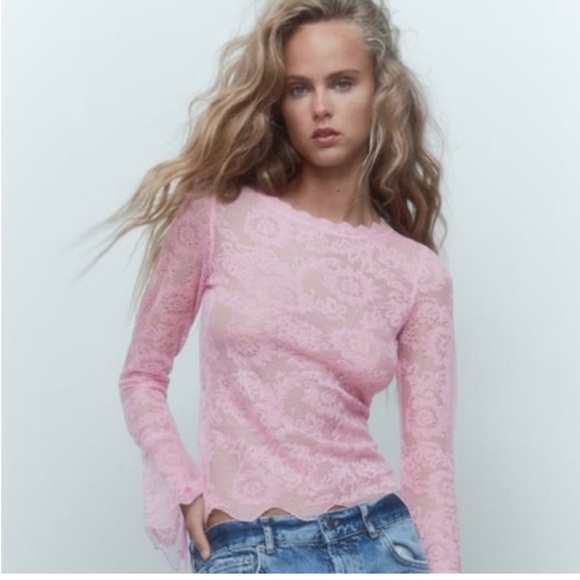Zara Sweaters - Zara pink lace sweater medium